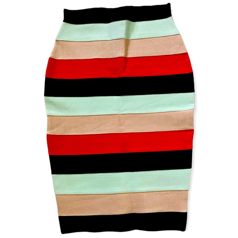 Bebe Sz XS BodyCon Multicolour Striped Pencil Skirt Like New